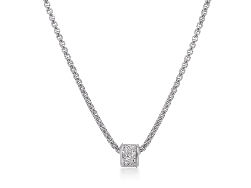 Luxury Silver Necklaces-ALOR Grey Chain Barrel Necklace with 14kt Gold & Diamonds