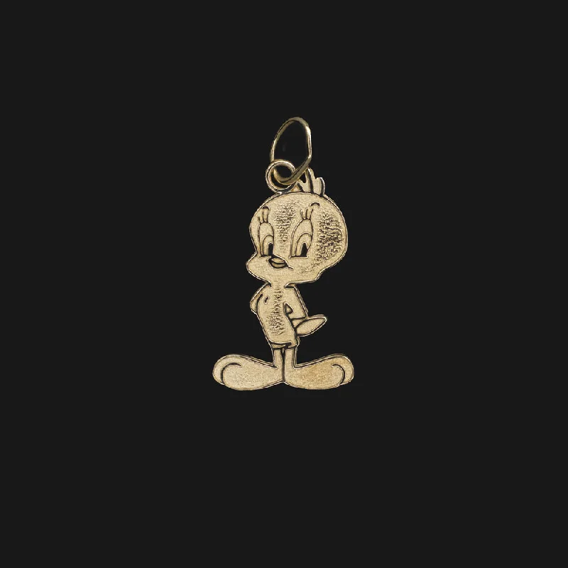 Sleek Gold Necklaces-SOLID 14k YELLOW GOLD TWEETY BIRD CHARM PENDANT LOONEY TUNES NECKLACE CUTE GIFT