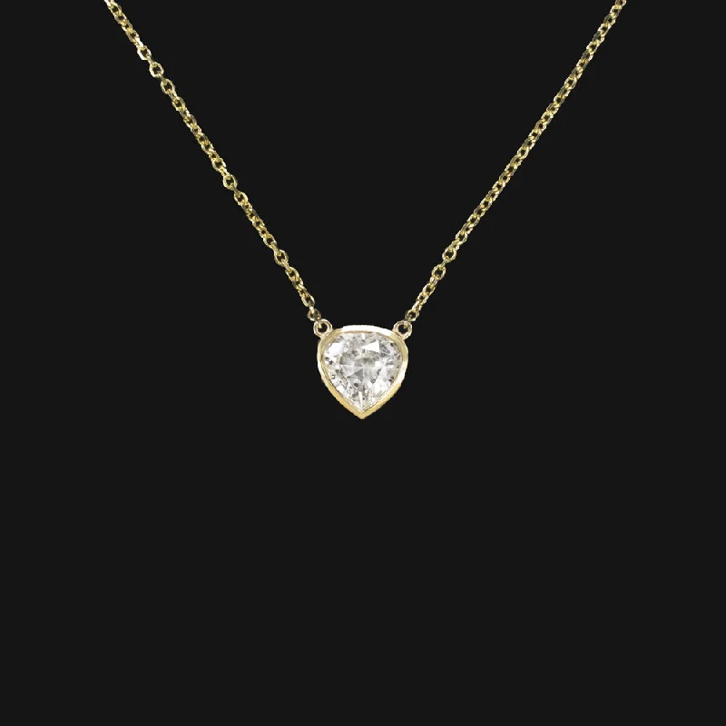 Gemstone Necklaces-WHITE SAPPHIRE PENDANT NECKLACE PEAR SHAPE BEZEL 14k YELLOW GOLD NATURAL 1.36ct