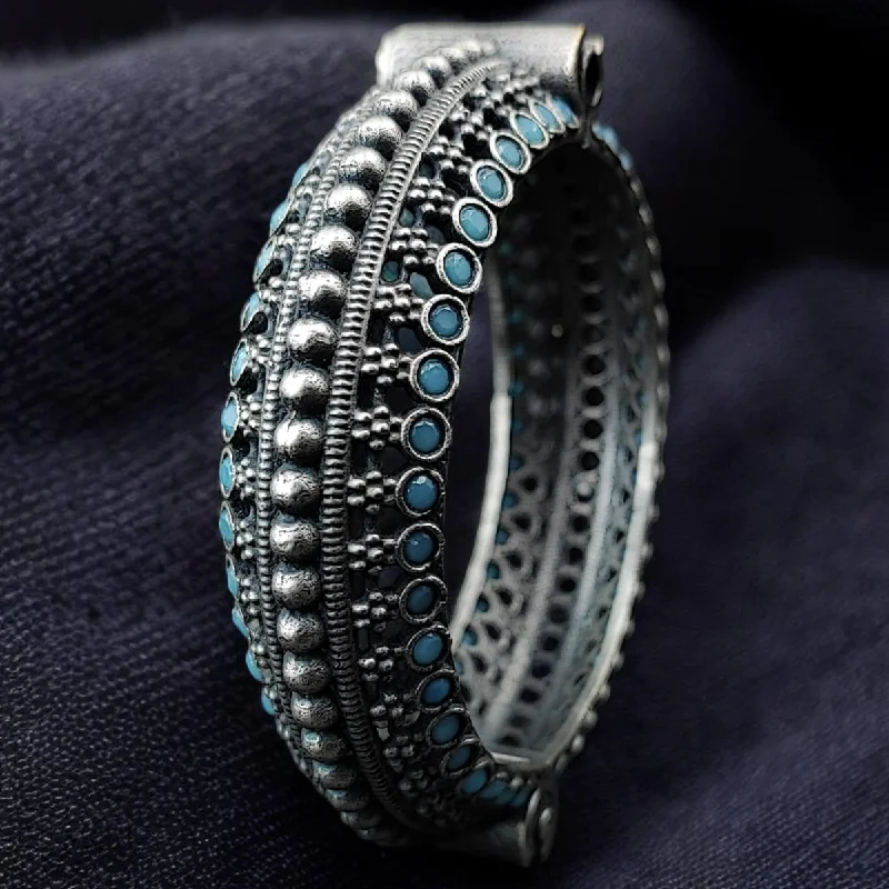 Bangles With Stretchable Design-Maharani Jewels Oxidised Plated Pota Stone Openable Bangle