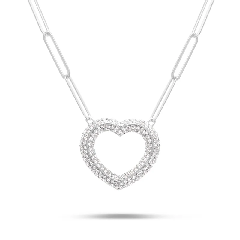 Personalized Bar Necklaces-10K White Gold 3.23ct Diamond Heart Pendant Necklace