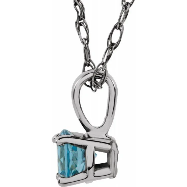 Sterling Silver Necklaces-14K White 3 mm Natural Swiss Blue Topaz Youth Solitaire 14" Necklace