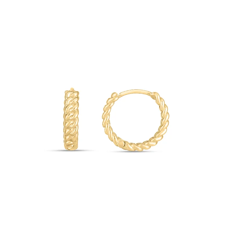 Round Pearl Earrings-14K Braided Huggie Hoops