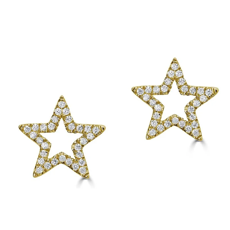 Trendy Fashion Hoop Earrings-EMILIQUE 14KT GOLD .12 CTW DIAMOND OPEN STAR STUD EARRINGS