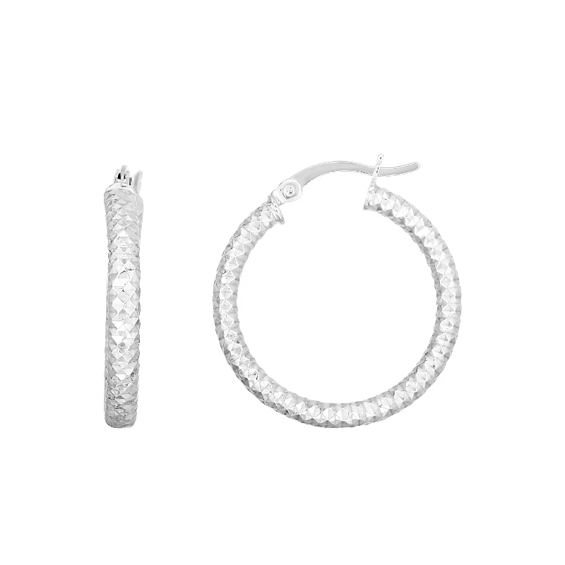 Circular Earrings-Silver 20mm Linear Diamond Cut Hoops