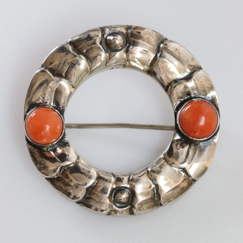 Unique Gold Brooch-Georg Jensen Jewelry | Coral Art Nouveau Silver Vintage Brooch 49