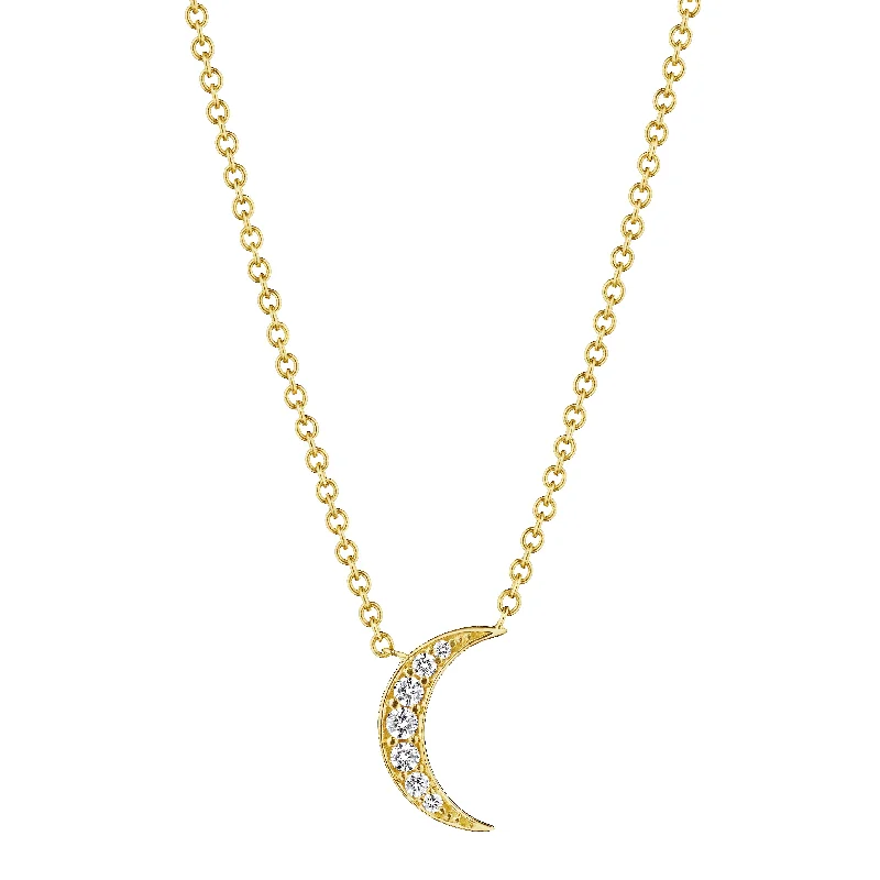 Long Gemstone Necklaces-0.07ct Diamond Petite Moon Necklace in 18K Yellow Gold, 18inch