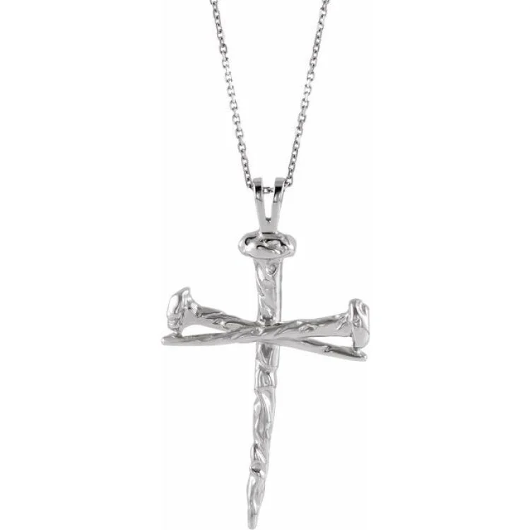 Moonstone Necklaces-Sterling Silver 24x43 mm Nail Design Cross 24" Necklace