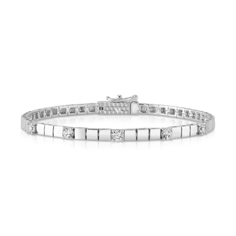 Bracelets For Women-CZ HARMONY SQUARE LINK BRACELET, SILVER