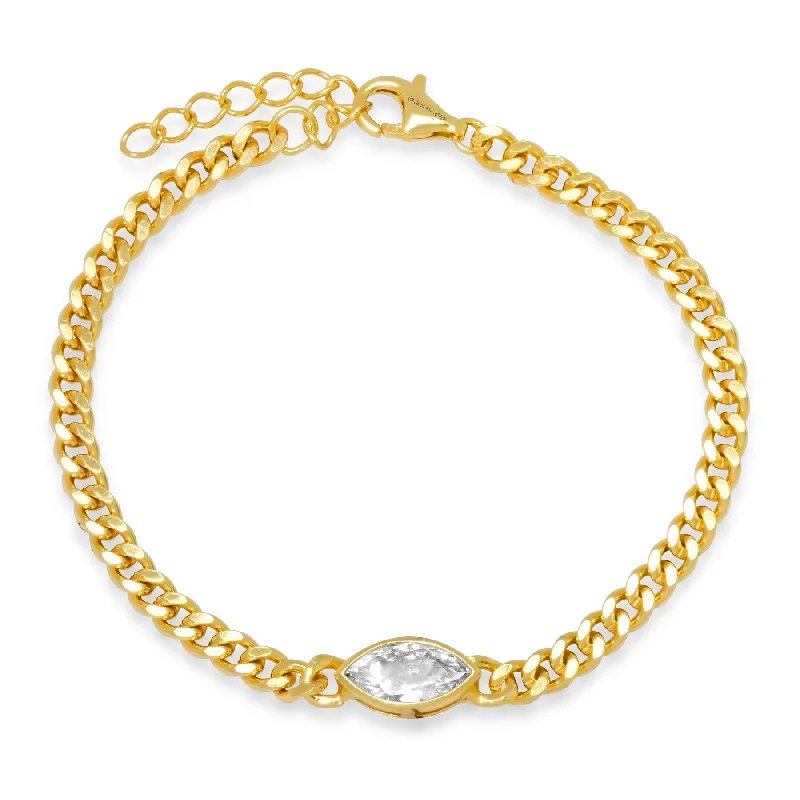 Bangles Vs Bracelets-CUBAN LINK CZ MARQUISE BRACELET, GOLD