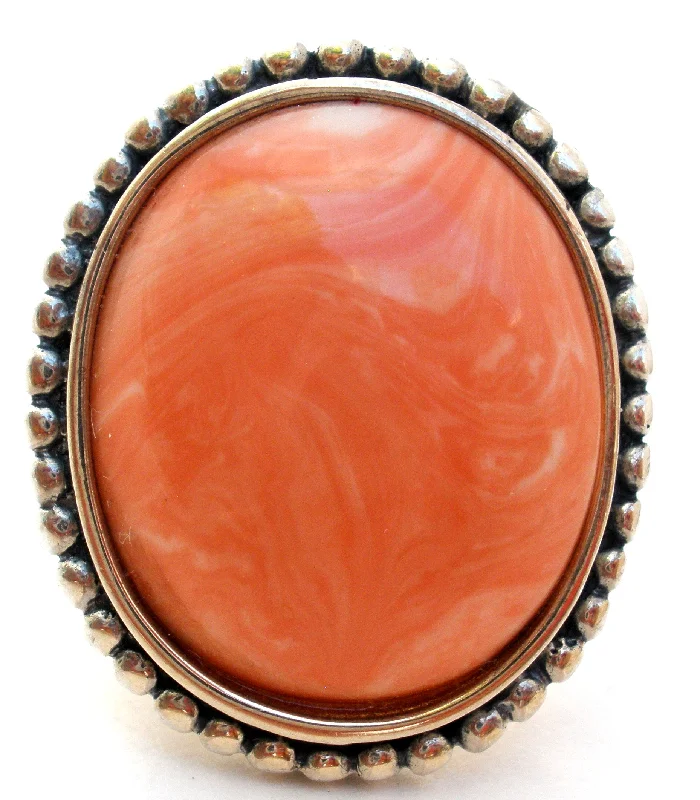 Oval Rings-Sterling Silver Ring with Pink Stone Size 8