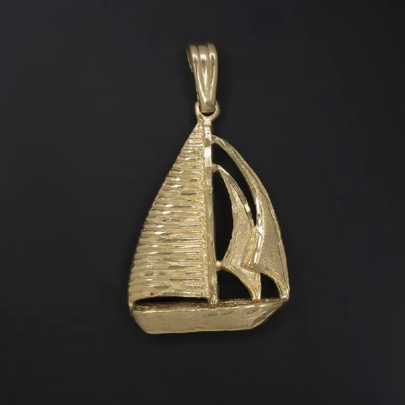 Chunky Silver Necklaces-SOLID 14k YELLOW GOLD SAILBOAT CHARM PENDANT NECKLACE NAUTICAL GIFT CUTE SMALL