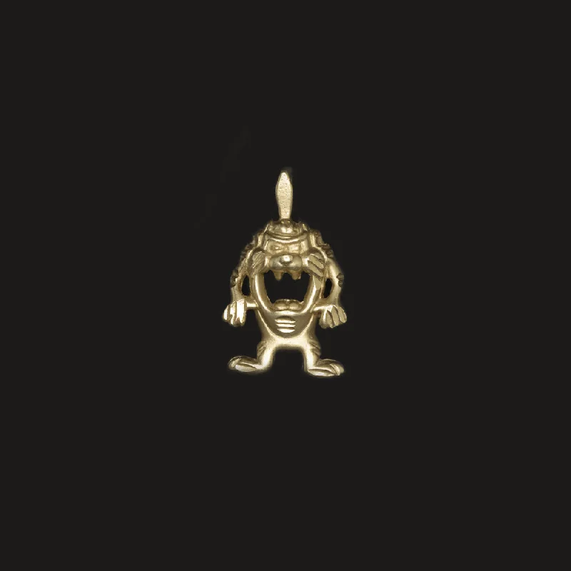 Glass Pendant Necklaces-SOLID 14k YELLOW GOLD TASMANIAN DEVIL CHARM PENDANT LOONEY TUNES NECKLACE GIFT