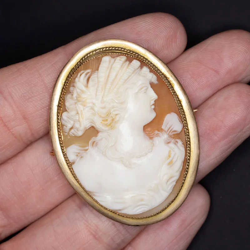 Bold Necklaces-VINTAGE CAMEO PENDANT YELLOW GOLD BROOCH VICTORIAN NECKLACE PIN ESTATE PORTRAIT