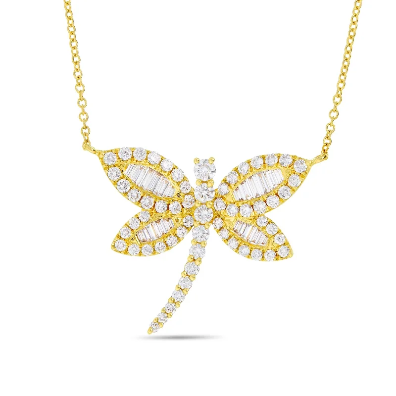 Simple Pendant Necklaces-18K Gold 1.89ct Baguette Dragonfly Diamond Necklace