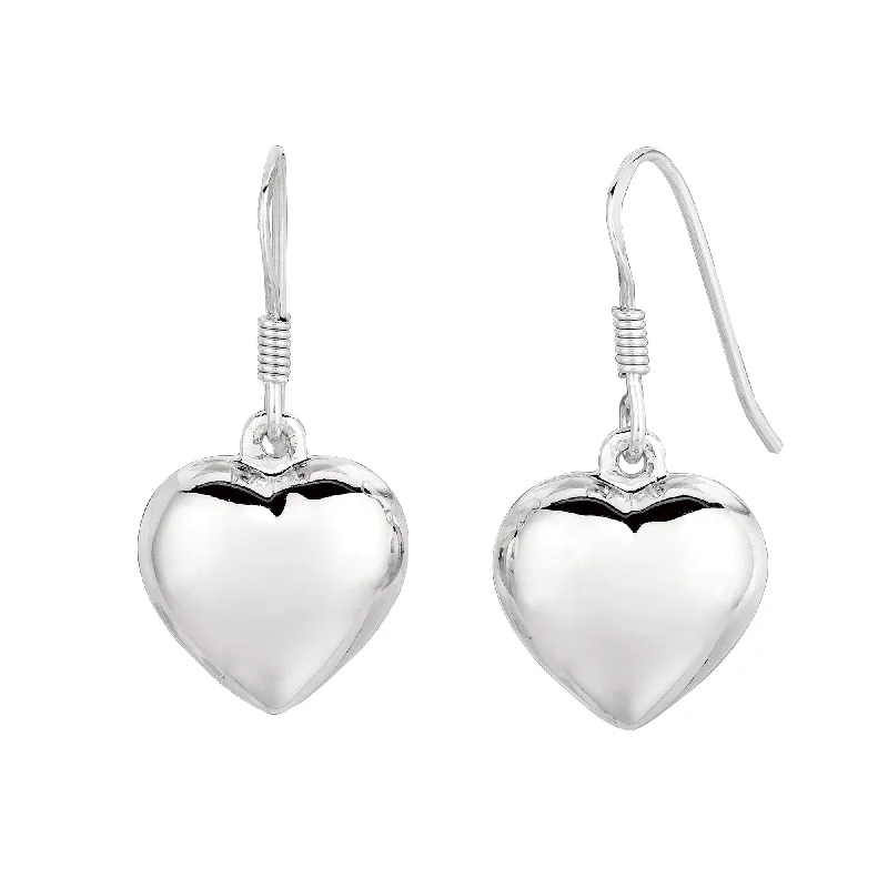 Cute Hoop Earrings-Silver Puff Heart Earring