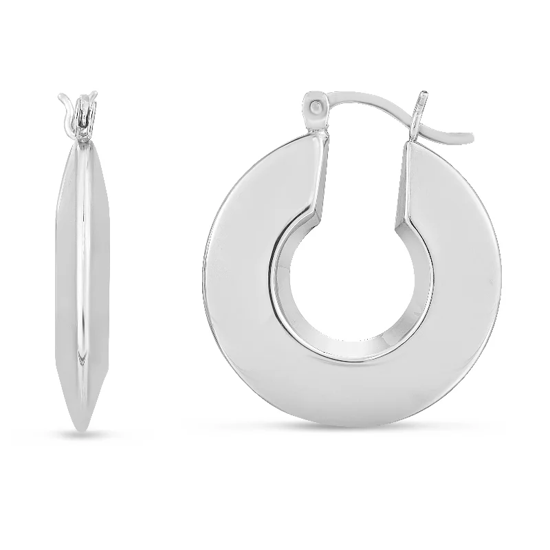 Elegant Hoop Drop Earrings-Silver Small Puffed Round Hoops