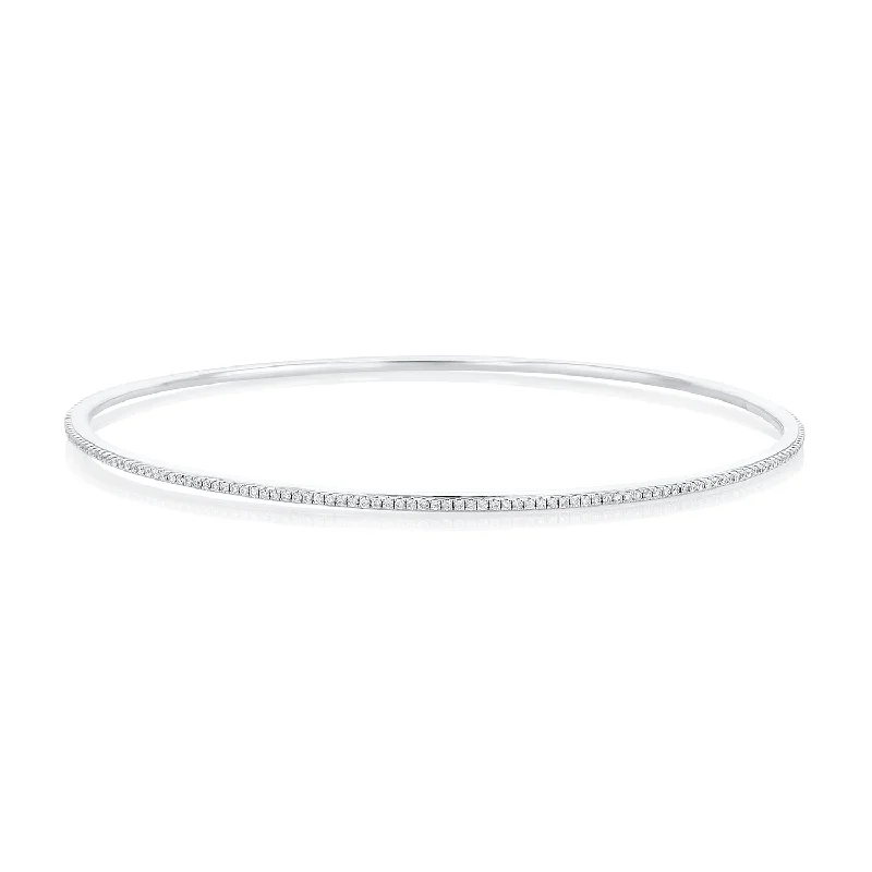 Bracelets With Personalized Engraving-1.00 Carat Round Diamond Thin Bangle in 14K White Gold