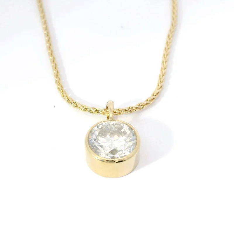 Sterling Silver Necklaces-14K Yellow Gold Bezel-Set Natural Diamond Pendant