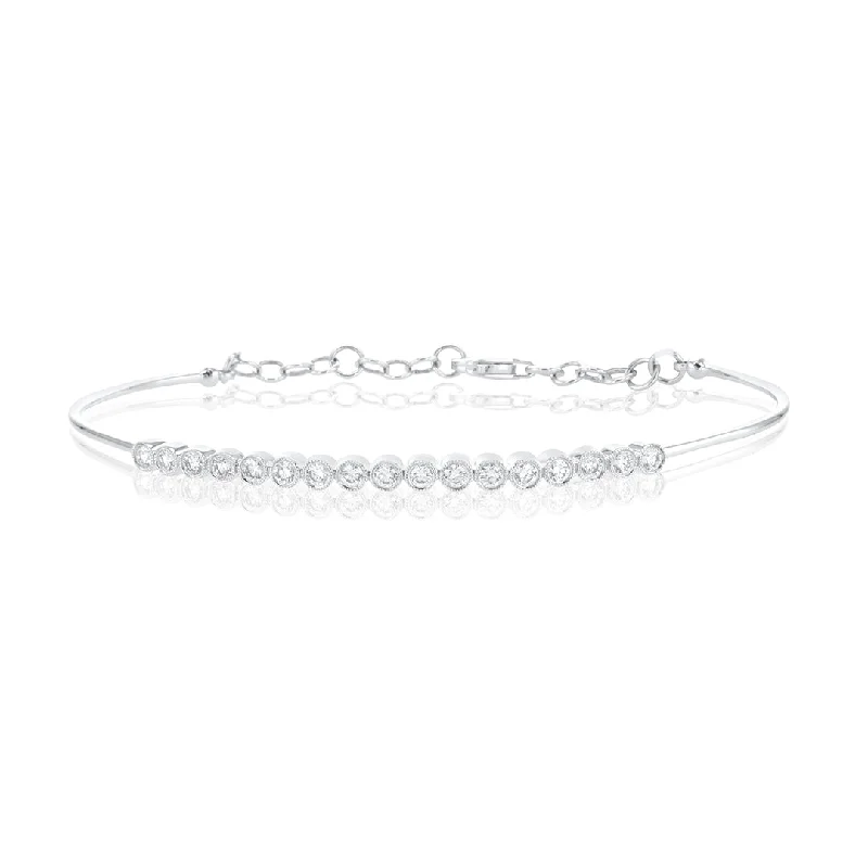 Friendship Bracelets With Beads-0.58 Cttw Diamond Bezel-Set Milgrain 14K White Gold Bangle Bracelet