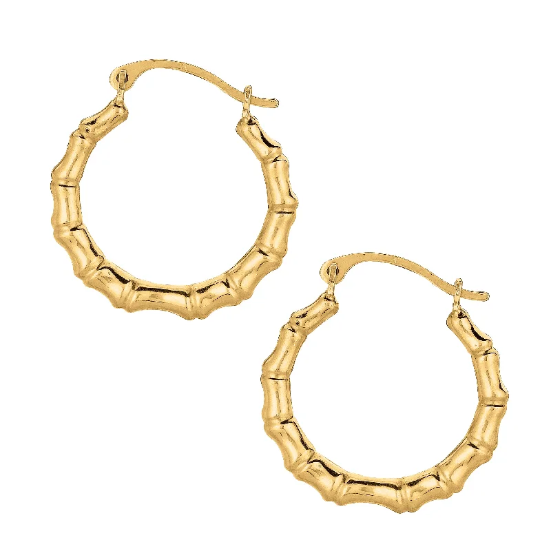 Unique Gemstone Drop Earrings-10K Gold Bamboo Hoop Earring