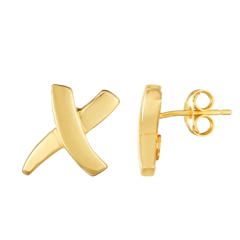 Long Earrings-14K Gold Sculpted X Earrings