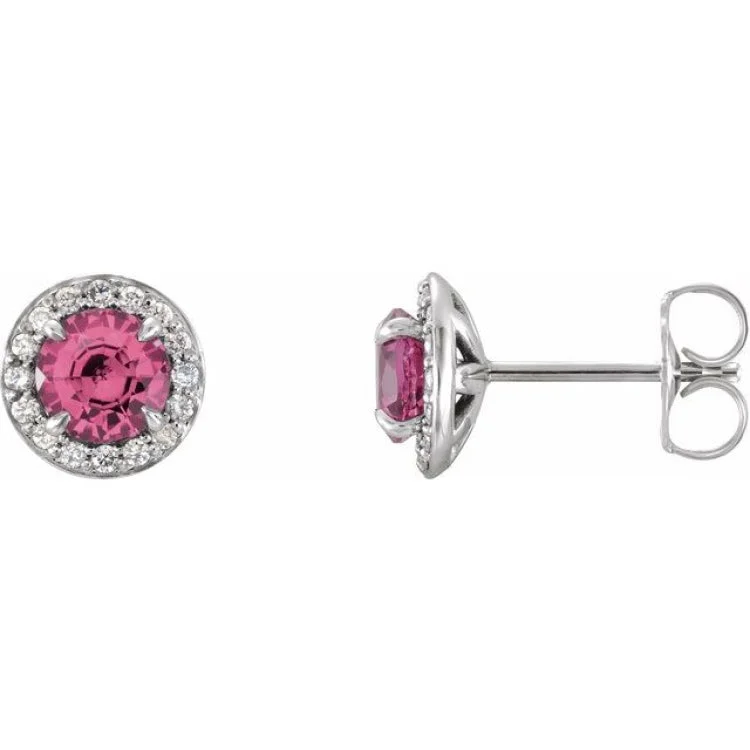 Diamond Earrings-14K White 5 mm Natural Pink Tourmaline & 1/8 CTW Natural Diamond Earrings