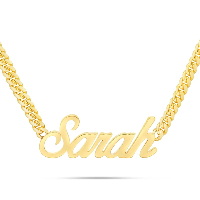 Moon Necklaces-YOUR NAME - Custom Solid Gold Small Cuban Name Necklace