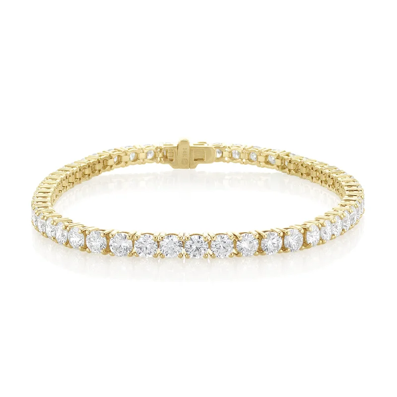 Bangles And Bracelets For Weddings-7.00 Carat Round Lab Grown Diamond Tennis Bracelet set in 14K Yellow Gold