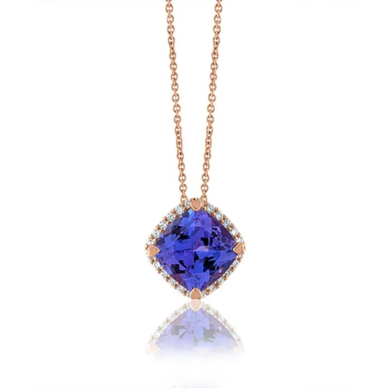 Oval Pendant Necklaces-Lisa Nik 18k rose gold Rocks 8mm cushion shape tanzanite pendant necklace