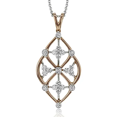 Long Necklaces-Trellis Pendant Necklace in 18k Gold with Diamonds LP4525