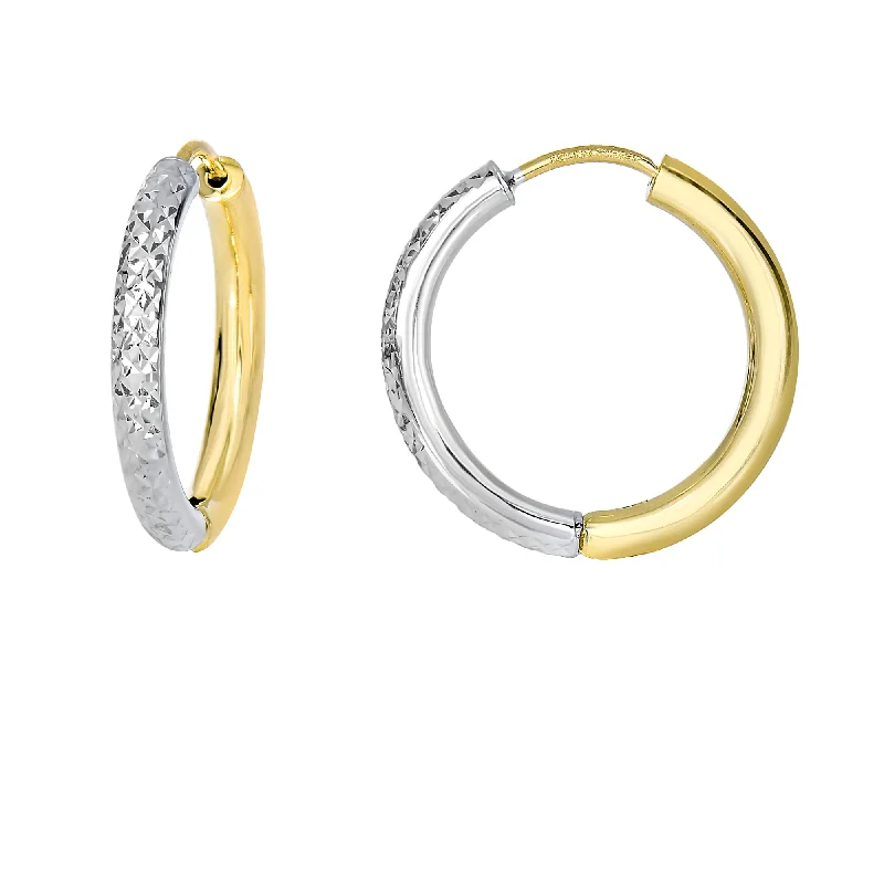 Vintage Drop Crystal Earrings-14K Yellow & White Gold Diamond Cut Hoop Earring