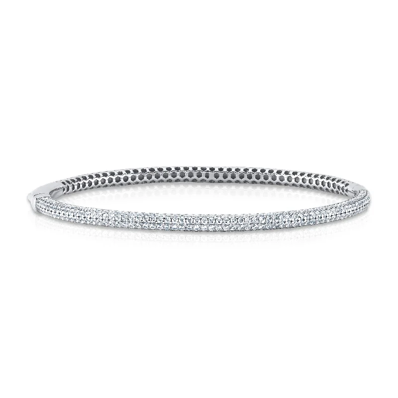 Bracelets For Anniversary Gifts-CZ PAVE BANGLE, SILVER