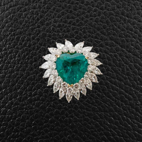 Brooch For Formal Events-Heart shaped Emerald & Diamond Pin/Brooch