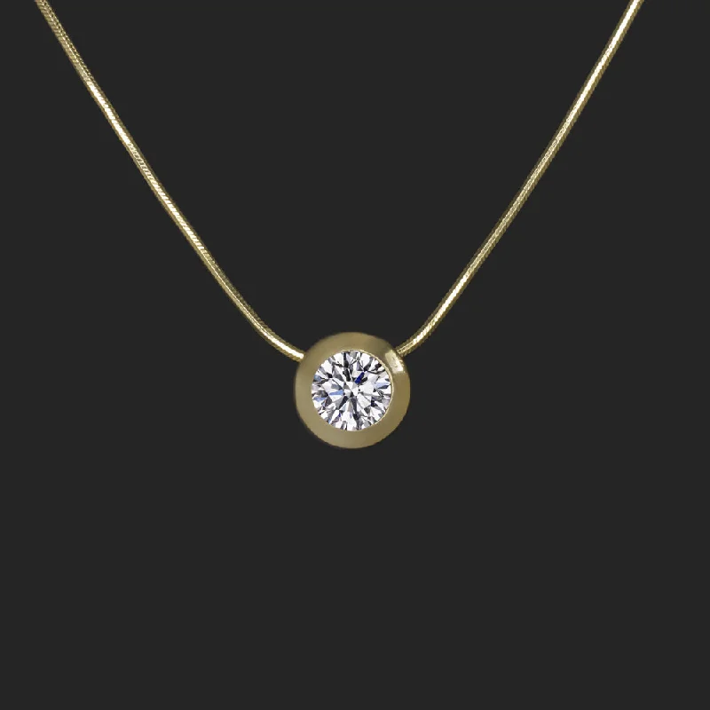 Heart Pendant Necklaces-DIAMOND SOLITAIRE NECKLACE 1.25 CARAT ROUND 14k YELLOW GOLD BEZEL SNAKE CHAIN