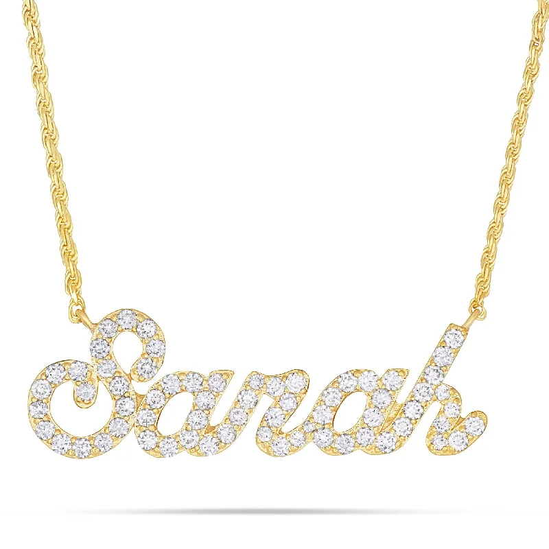 Simple Gold Necklaces-YOUR NAME - Custom Large Gold & Diamond Cursive Name Necklace