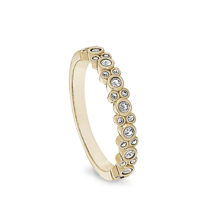 Yellow Gold Rings-Gold Finish Sterling Silver Bubbles Ring with Simulated Diamonds