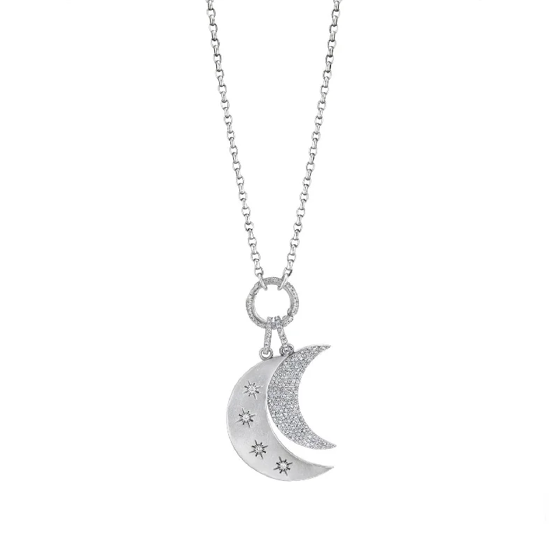 Diamond Necklaces-Double Crescent Moon Chain Necklace  N0000887