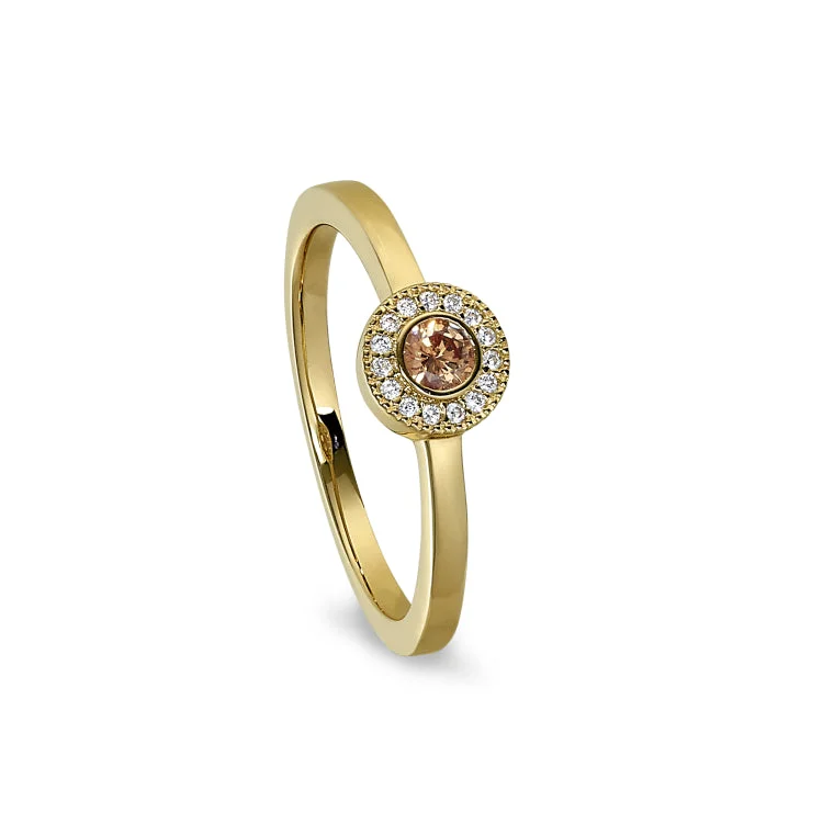 Gemstone Rings-Gold Finish Sterling Silver Micropave Round Simulated Citrine Ring with Simulated Diamonds Size 8