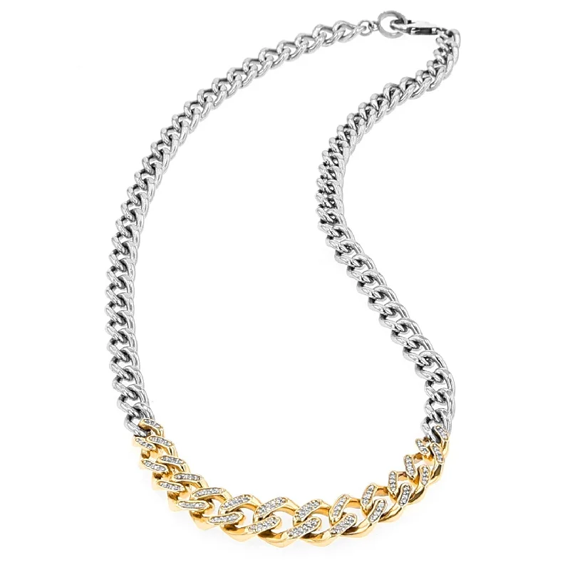 Diamond Chain Necklaces-14K Pave Diamond & Silver Tapered Links Curb Chain Necklace - 18"  NMM00012