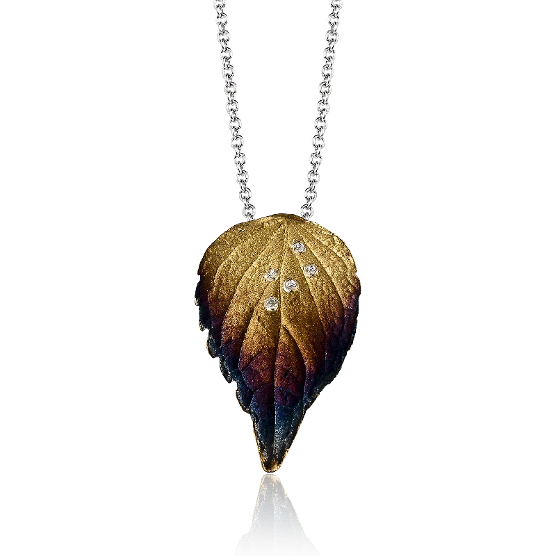 Sleek Gold Necklaces-Fallen Leaves Pendant Necklace in 18k Gold with Diamonds DP184