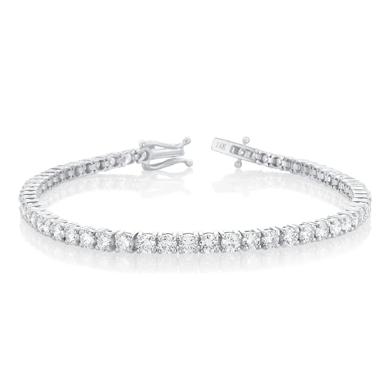 Bracelets With Polished Finish-5.50 Carat Round Lab Grown Diamond Tennis Bracelet set in 14K White Gold