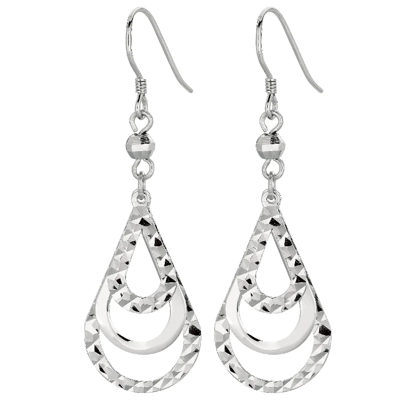 Multi-colored Earrings-Silver Multi Row Pear Drop Earring