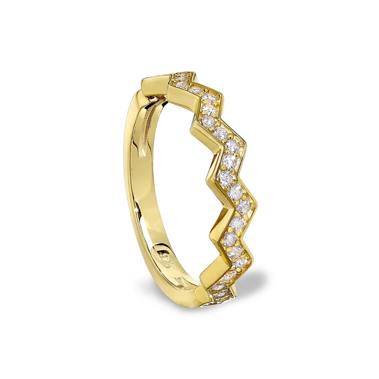 Wedding Rings With Pearls-Gold Vermeil Sterling Silver Micropave Ups and Downs Ring with Simulated Diamonds