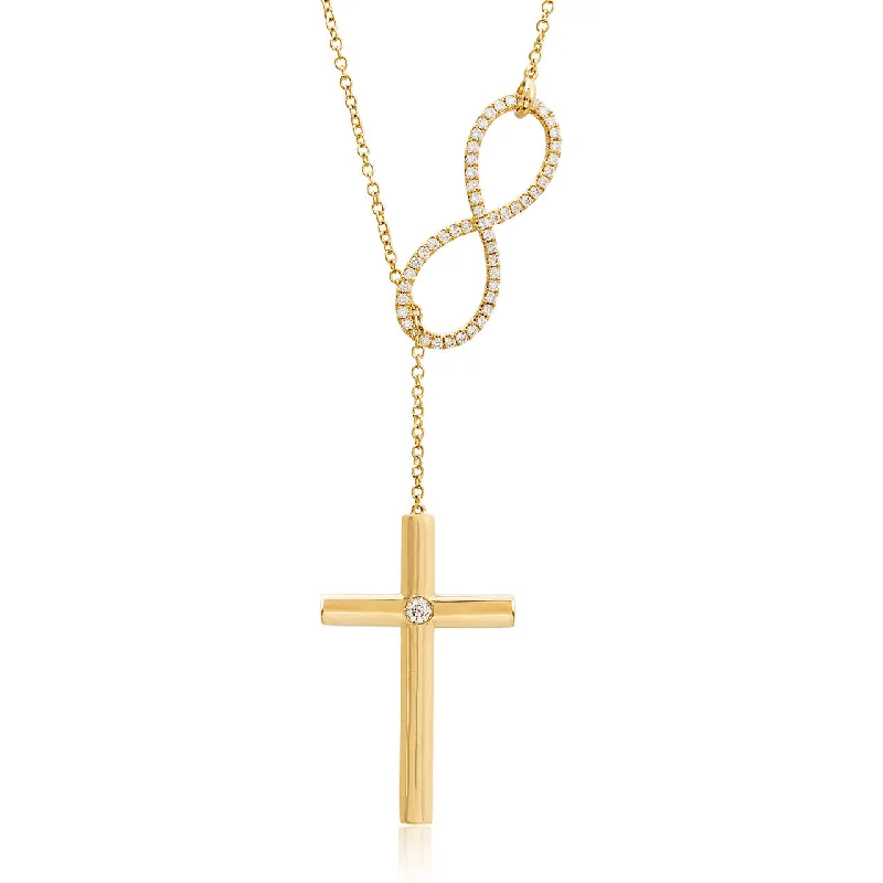 Coral Necklaces-18k Yellow Gold 0.54ct Diamond Infinity Cross Necklace