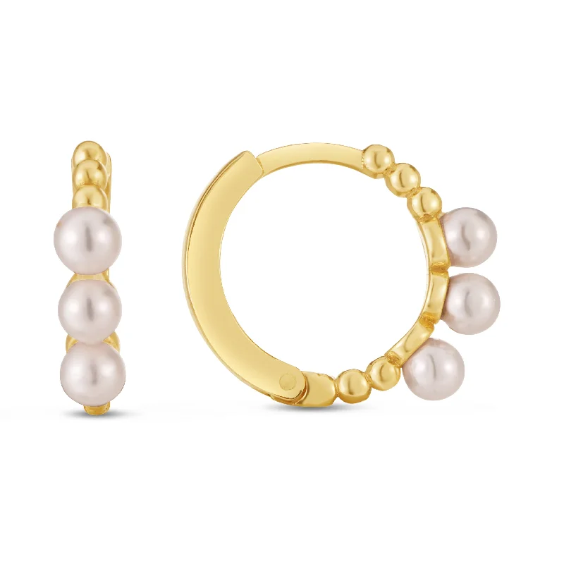 Wedding Pearl Earrings-14K Gold Pearl Huggie Earring