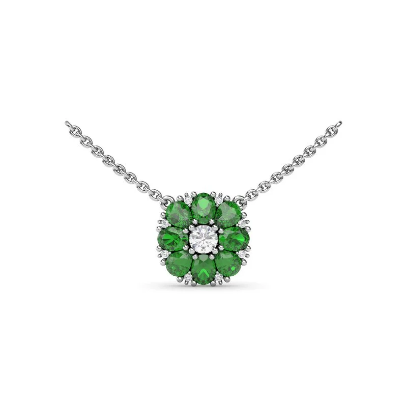 Red Gemstone Necklaces-Emerald Flower Cluster Necklace N1873E