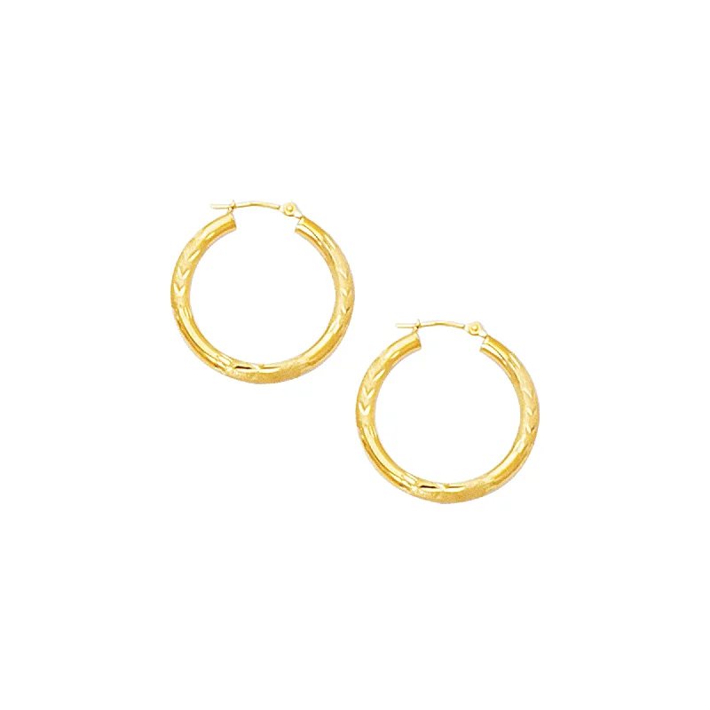 Large Hoop Stud Earrings-10K Gold 3mm Diamond Cut Hinged Hoop Earring