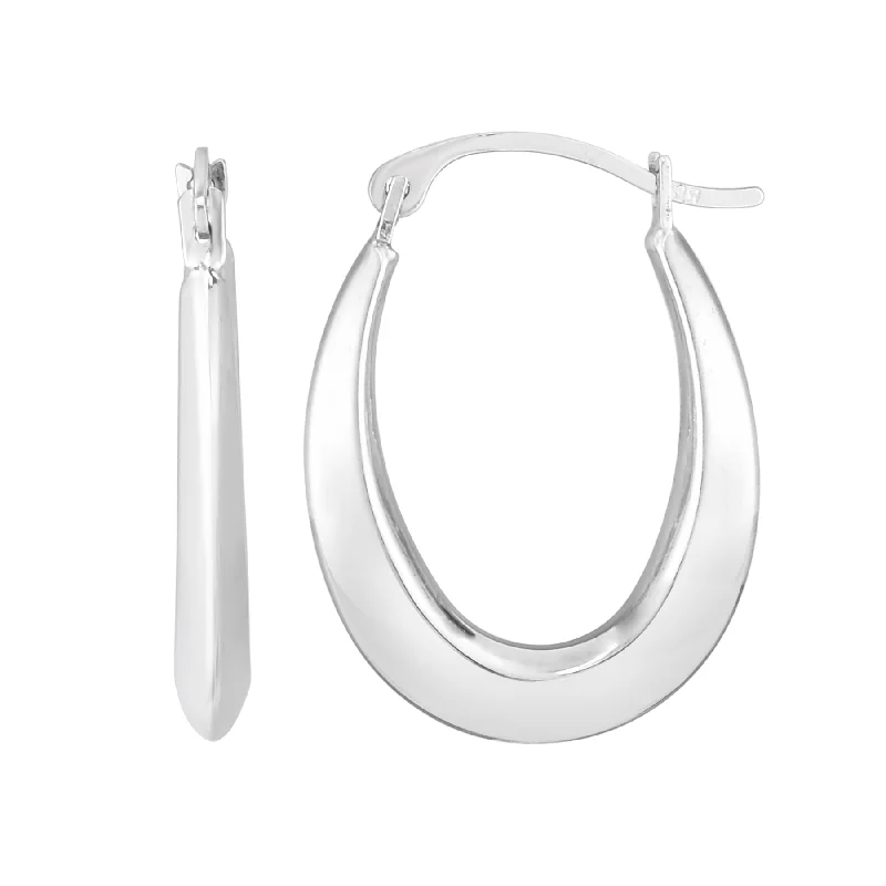 Silver Hoop Earrings for Women-10K Gold Oval Light Weight Hoop