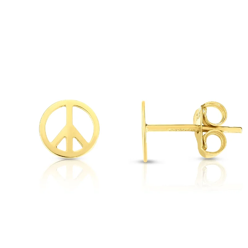 Large Hoop Earrings-14K Gold Peace Sign Stud Earring